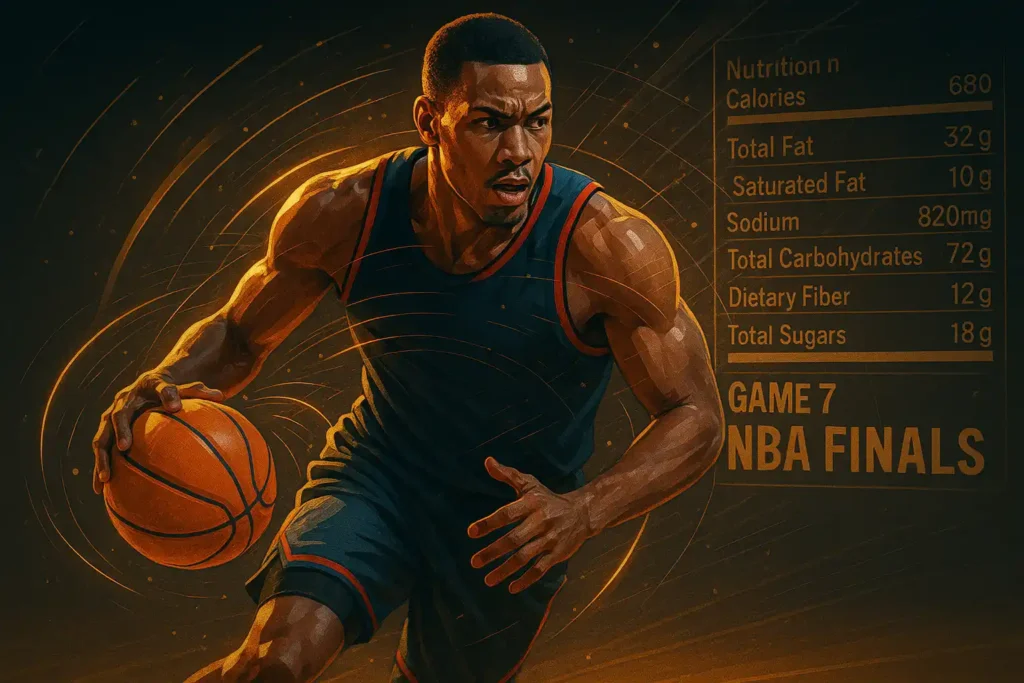 Stylized basketball player in action, symbolizing performance supported by high protein low carb meal prep.